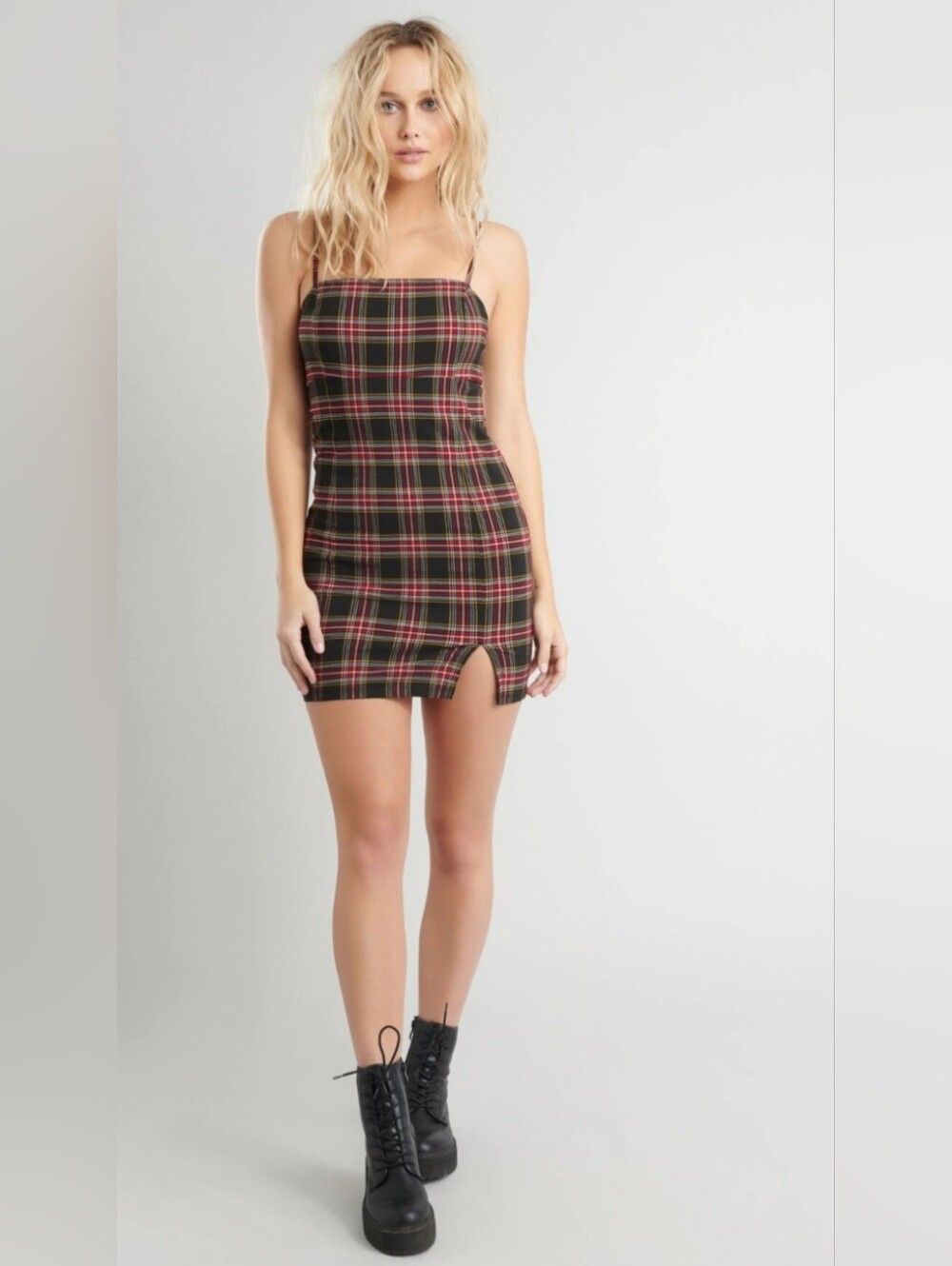 Eclipse Red and Black Plaid Spaghetti Strap Mini Dress Sz Med ❗️ Fits Sz Small